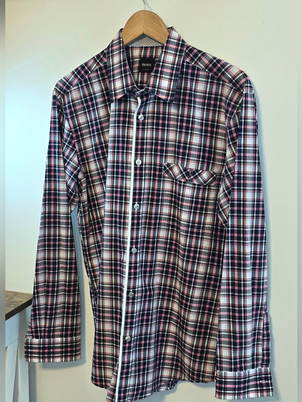 Hugo Boss Slim Fit Plaid Button-up Shirt Men's Size Large